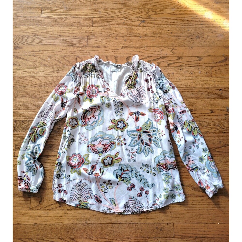 Spartina 449 Womens Floral Print Long Sleeve V-Neck Blouse Size XS